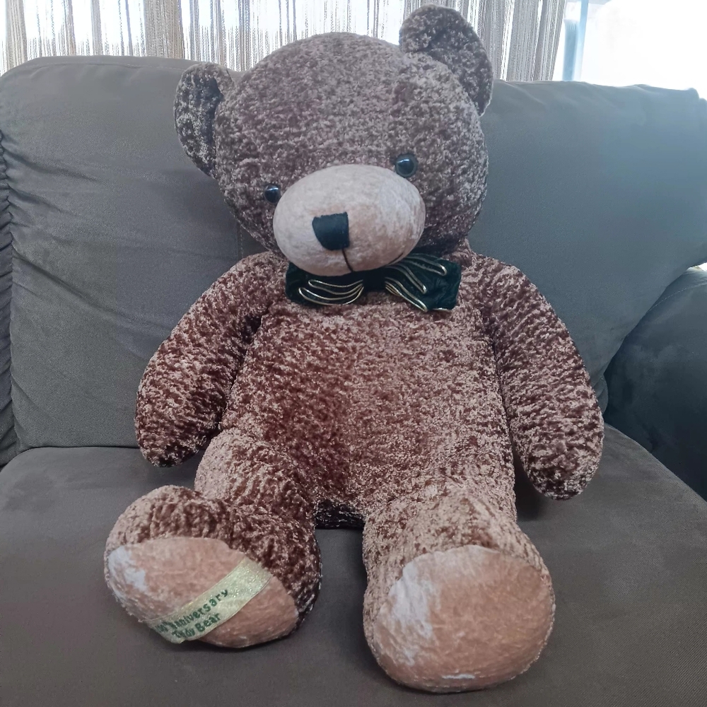 Vintage Dan Dee 100th Anniversary Plush Brown Teddy Bear with Green Bow Tie